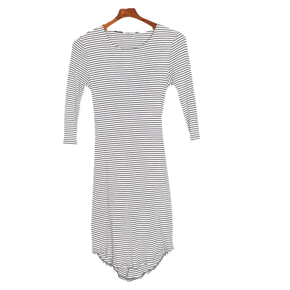 Charlotte Russe Bodycon Dress Womens XL White Black Striped Open Back Hi-Low Rib